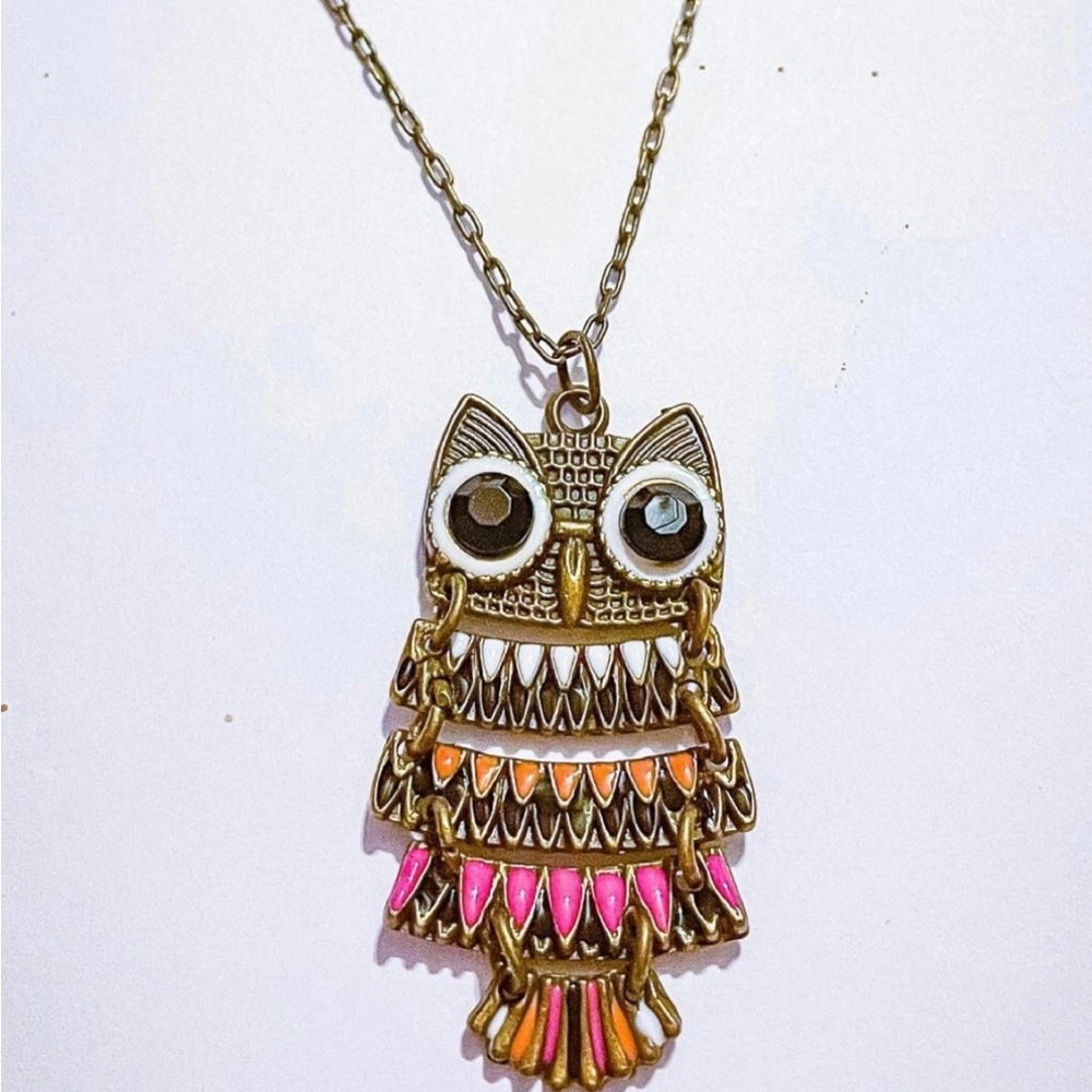 Bronze Metal Owl Pendant Necklace